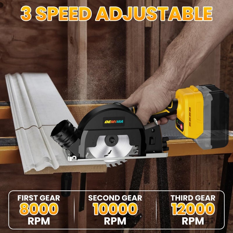 DEMIMA 4" Brushless Cordless Cut-Off Tool Compatible with Dewalt 20V MAX Battery, 500W mini Saw Up to 12000RPM with 6 Cut Off Wheel, 4" Blades & Base Plate for Metal, Wood, Tile and Plastic (No Battery) - Image 5